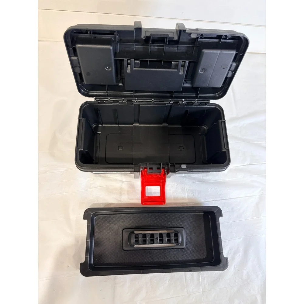 HYPER TOUGH 13-inch Toolbox, Plastic Tool and Hardware Storage, Black, USA